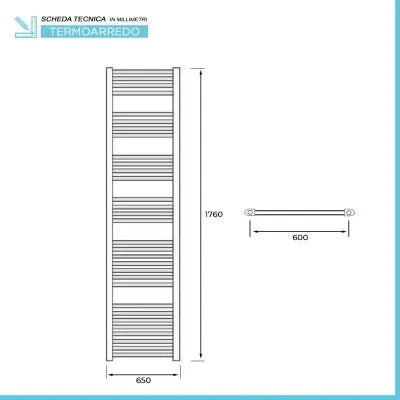 Termoarredo scaldasalviette bianco 65x180 interasse 60 cm