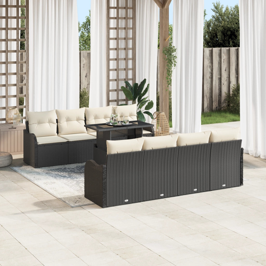 Set di Divani da Giardino 9 Pezzi  con Cuscini in Polyrattan Nero