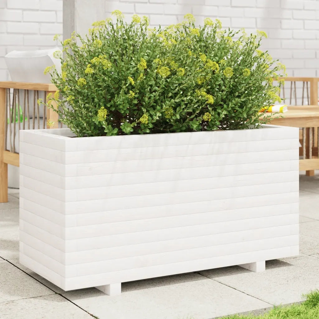 Fioriera da Giardino-Vaso da Esterno Bianca 90x40x49,5cm Legno Massello di Pino