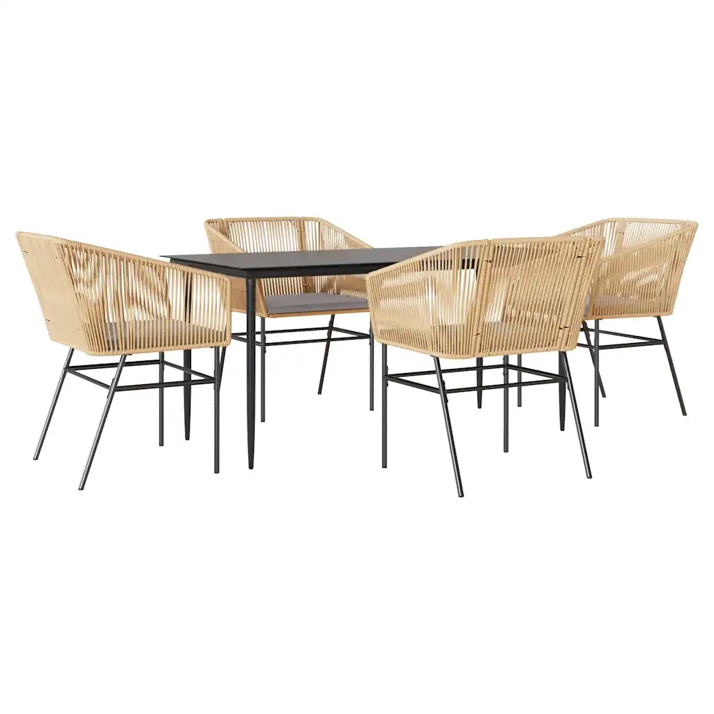 Set da Pranzo da Giardino 5pz con Cuscini Polyrattan Vetro