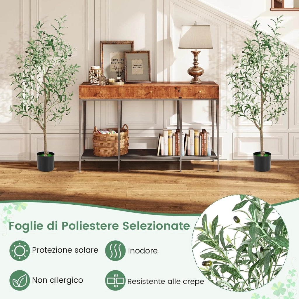 2 Pezzi Pianta Finta di Oliva 160 cm, Pianta Olivo Artificiale in Vaso Decorazione per Casa e Ufficio, Pianta Finta in PE con Frutti Realistici da Interno ed Esterno (2)