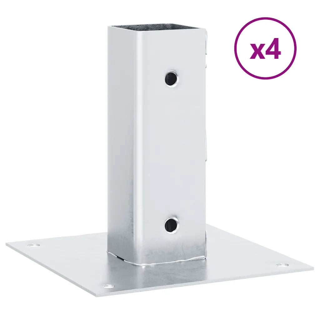 Basi per Pali Quadrate 4 pz Argento 51x51 mm in Acciaio Zincato 42000002
