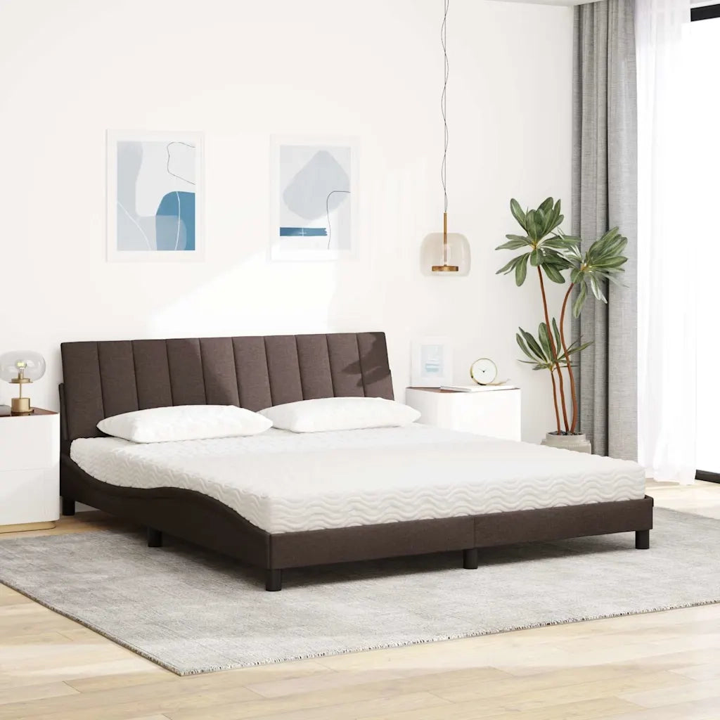 Letto con Materasso Hanko Marrone Scuro 180x200cm Tessuto 3310548