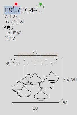 SOSPENSIONE OTTONE SATINATO 7 LUCI RETTANGOLARE VETRI (4 X PICCOLO AM + 3 X PICCOLO RU) 1191OS-S7 RP-AR