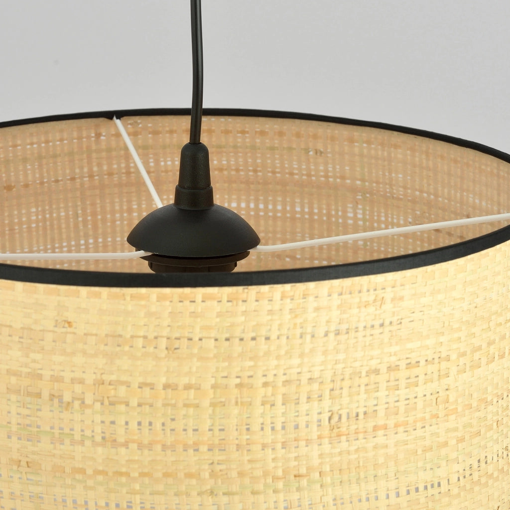 Sospensione Nordica 1 Luce Drago In Acciaio Nero E Rattan