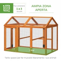 Gabbia per Galline in Legno con Porte Multiple e Rete in Metallo, 140x88.5x106cm, Arancione