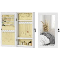 Mobiletto Portagioie a Specchio con Design a Muro e 2 Chiavi di Sicurezza, in Legno, 36.5x9.5x67 cm, Bianco