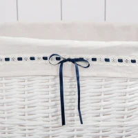 Cesto Portabiancheria in Vimini con Coperchio e Sacco Interno in Tessuto Lavabile, Bianco