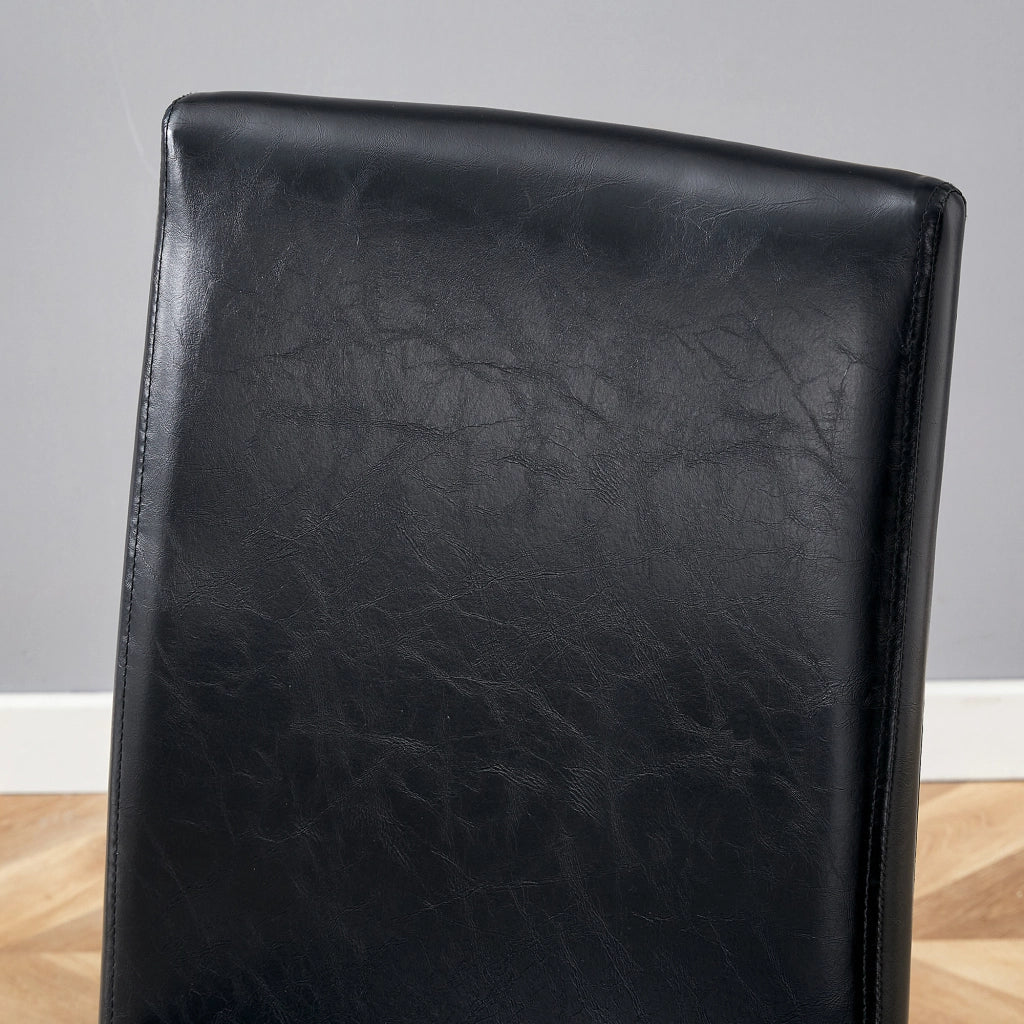 Sedia da pranzo 4 pezzi con schienale ergonomico e gambe in metallo, PU nero e noce