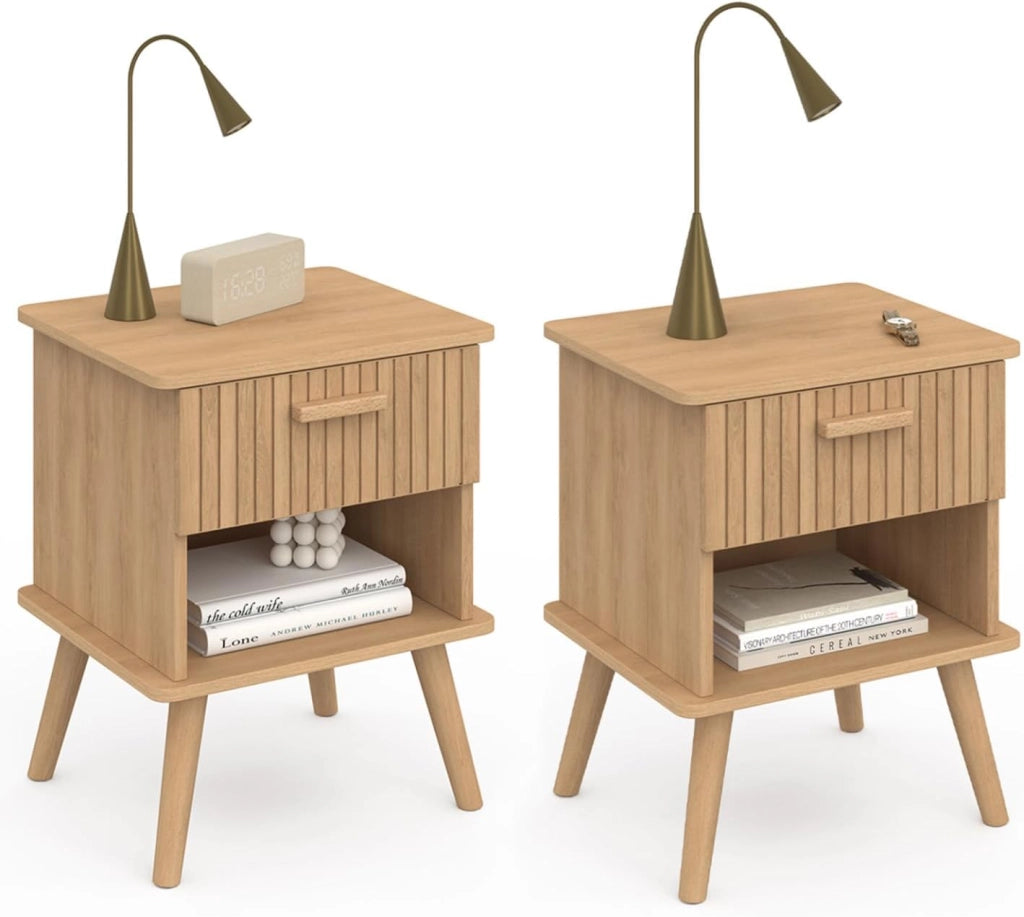 Set di 2 comodini a 1 cassetto Juliette con doghe in Legno Color Rovere