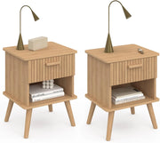 Set di 2 comodini a 1 cassetto Juliette con doghe in Legno Color Rovere