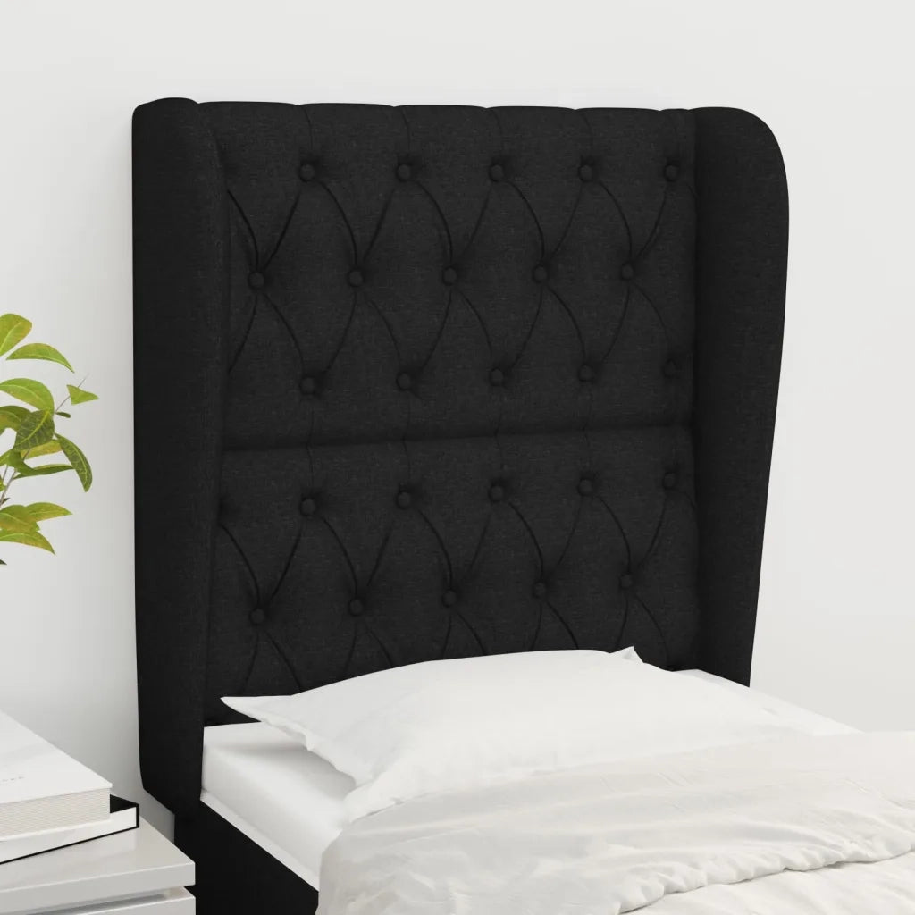 Testiera | Testata ad Orecchio Nera 83x23x118/128 cm in Tessuto