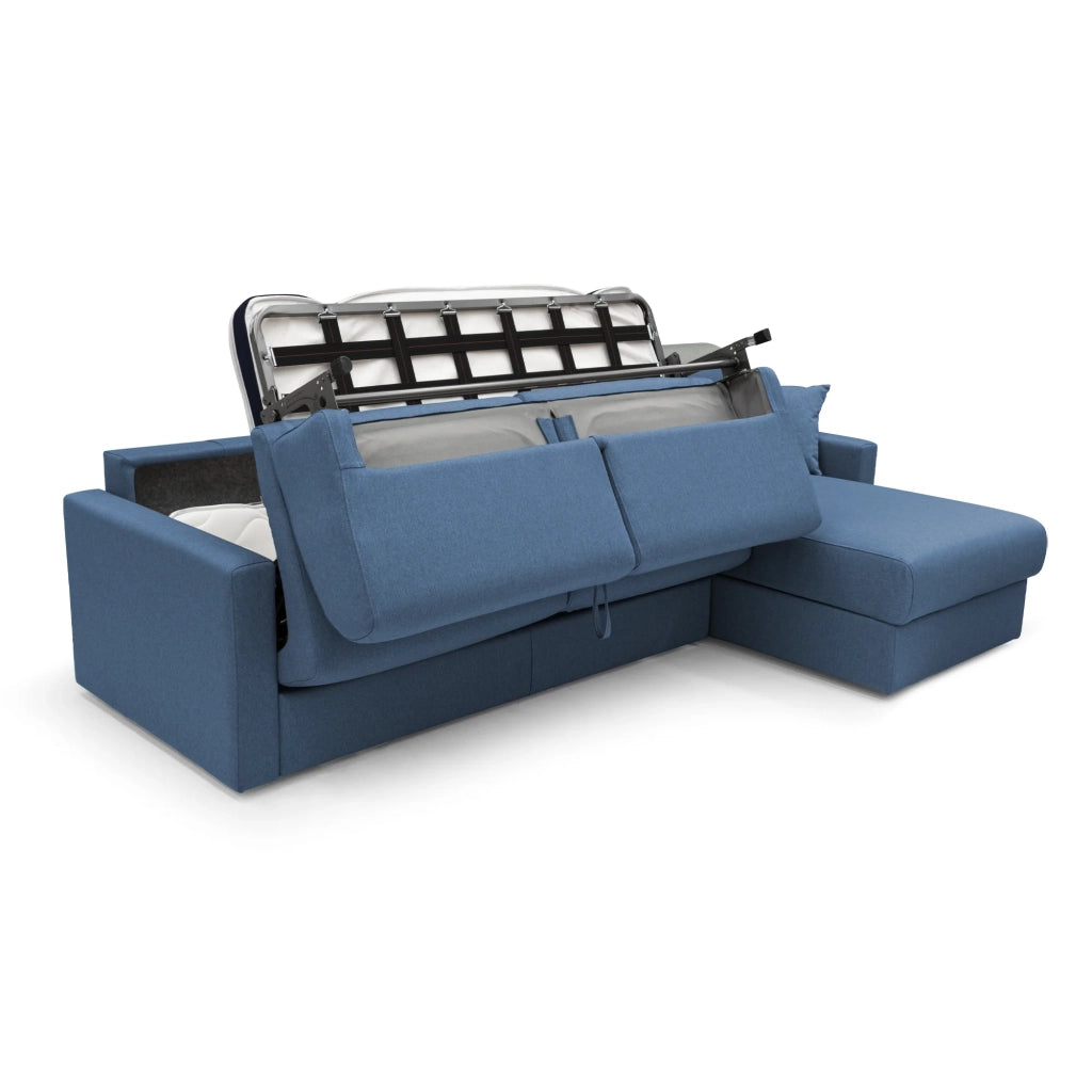 Chris Divano letto angolare 5 posti in tessuto impermeabile T13 288 cm Sinistro (mat. 160x197) blu