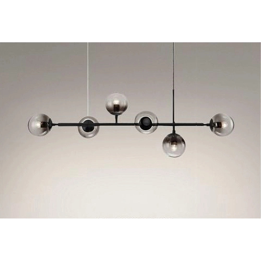 Trade Shop - Lampadario Sospensione 6 Sfere Attacco E27 In Vetro Lampada In Metallo Nero 71669 -
