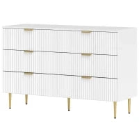 Cassettiera 6 Cassetti Mobile per Camera Moderno con Maniglie e Piedi Dorati, 120 x 40 x 76,5 cm, Bianco