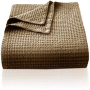 Deken 100% cotone 270 x 230 cm, morbido e respirante copriletto, tessuto a waffle leggero deken come copriletto per divano, deken morbido e accogliente per salotto, divano deken marrone.