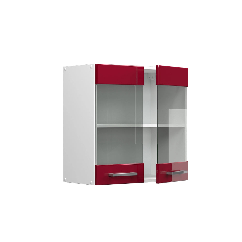 Vicco Pensile universale Rosso bordeaux lucido 60 cm con ante in vetro