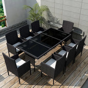 Set da Pranzo da Giardino 9 pz con Cuscini in Polyrattan Nero 42538