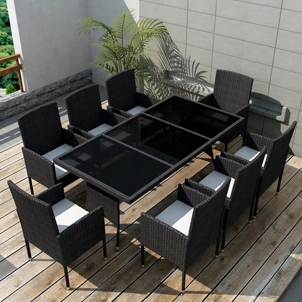 Set da Pranzo da Giardino 9 pz con Cuscini in Polyrattan Nero 42538