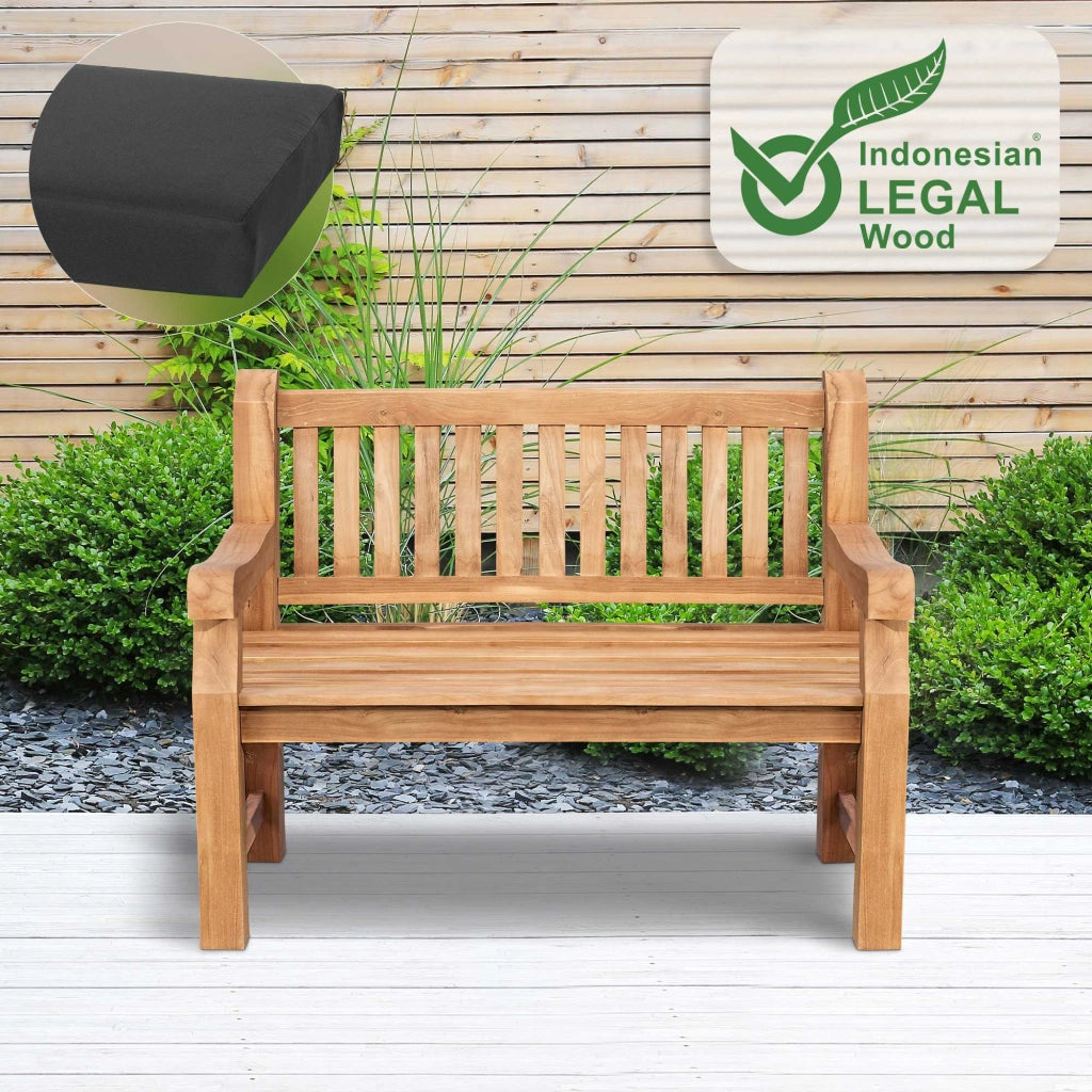Panchina da Giardino in Teak Jackson con Cuscino grigio scuro,106x48x8 cm