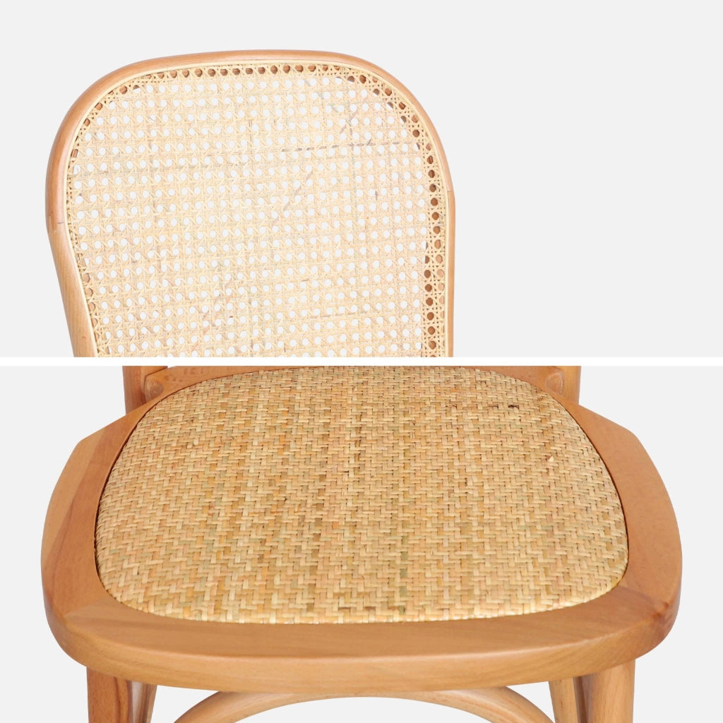 Set di 4 sedie in legno e rattan vintage , marrone naturale
