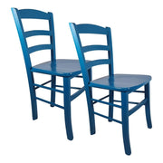 SET 2 SEDIE PAESANA IN LEGNO CON SEDUTA COMPATTA E SCHIENALE ALTO H 87 X L 45 X P 40 CM COLORE AZZURRO