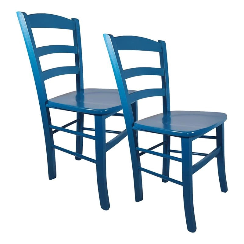 SET 2 SEDIE PAESANA IN LEGNO CON SEDUTA COMPATTA E SCHIENALE ALTO H 87 X L 45 X P 40 CM COLORE AZZURRO