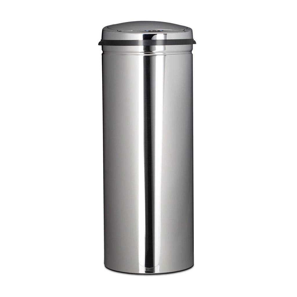 Pattumiera da cucina in acciaio inox 50 litri pattumiera in metallo altezza 80 cm diametro 30 cm coperchio rotondo argento 13_0002329