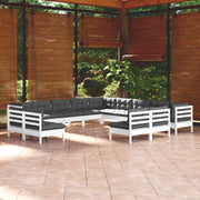 Set Divani da Giardino 13 pz con Cuscini Bianchi Legno di Pino 3096888