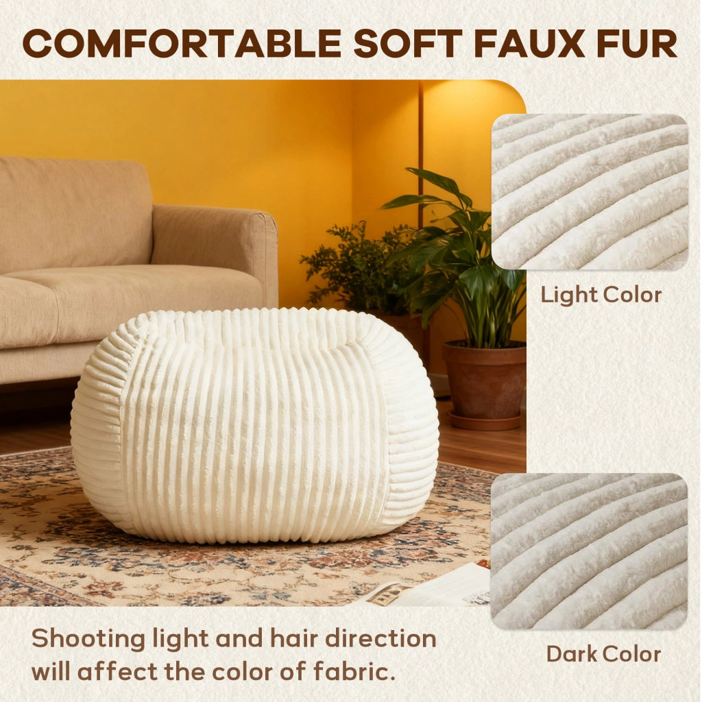 Pouf sacco con imbottitura in memory foam, schienale ergonomico e braccioli allargati in flanella beige