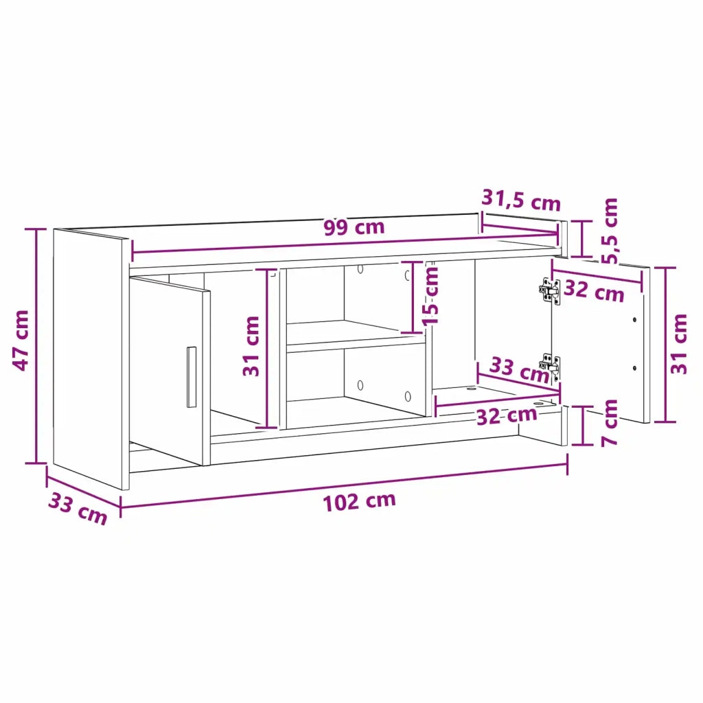 Mobile TV 102 x 33 x 47 cm Rovere Nero Legno ingegnerizzato 8011164