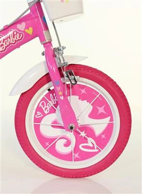 BICICLETTA BARBIE DA 16" CON ROTELLE IN COLORE BIANCO E ROSA PER BAMBINA
