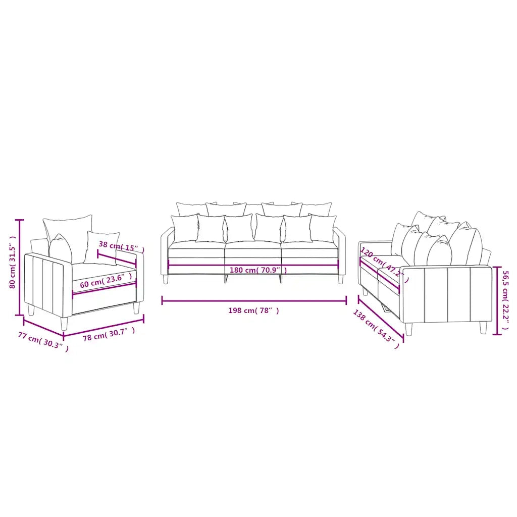 Set di Divani 3 pz con Cuscini Marrone in Velluto 3201687