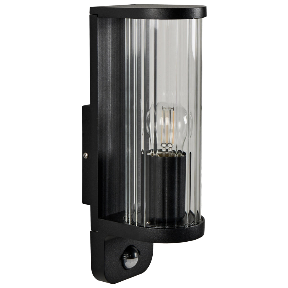 Applique da esterno in alluminio nero con sensore di movimento e illuminazione d'accento, IP44, design moderno