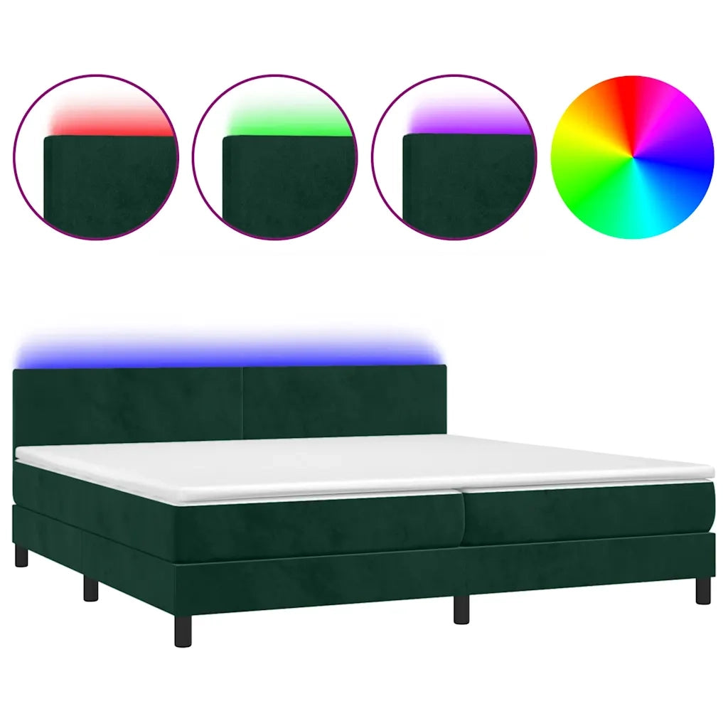 Letto a Molle con Materasso e LED Verde Scuro 200x200cm Velluto cod mxl 63173