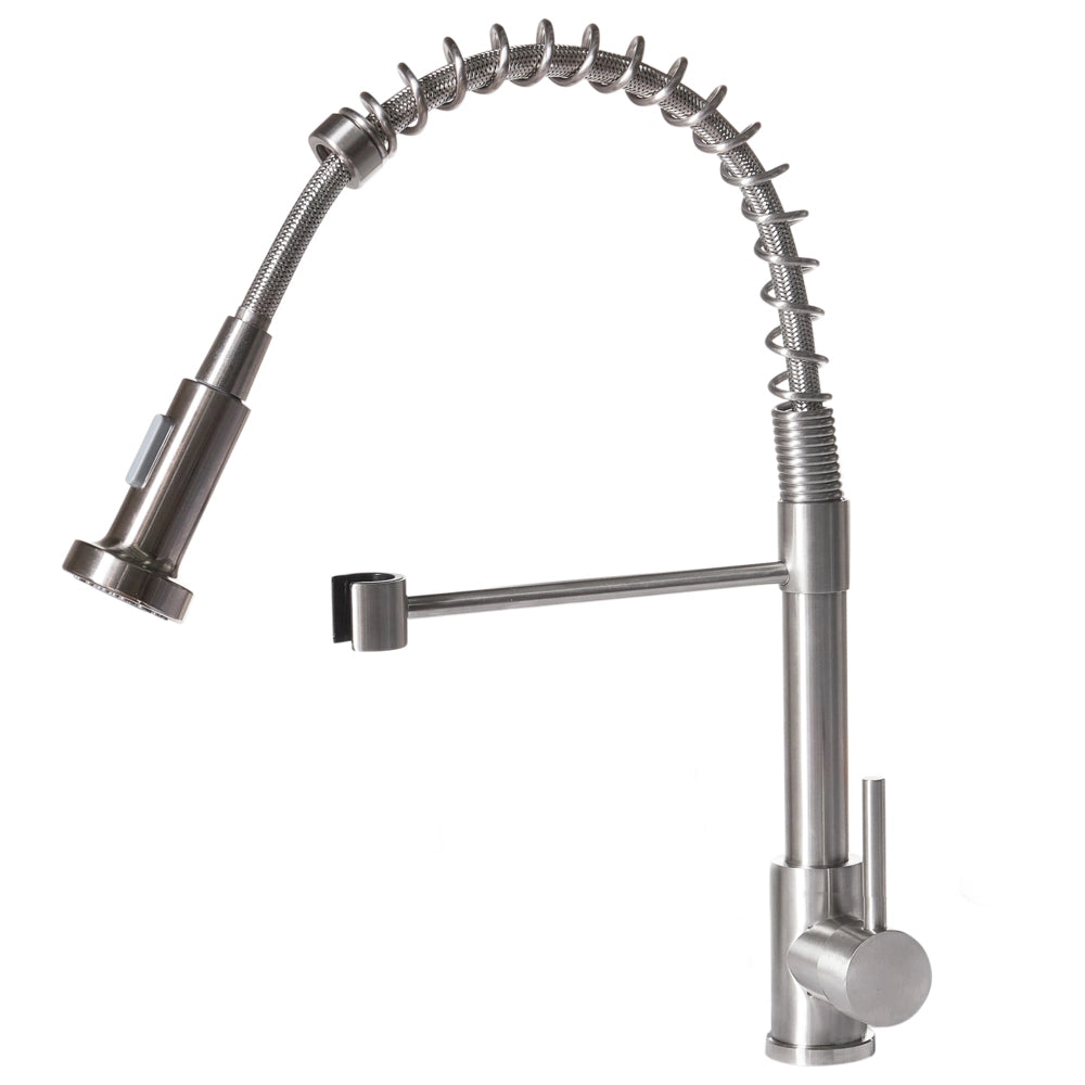 Rubinetto da cucina moderno rubinetto miscelatore a spruzzo estraibile bobina a molla in acciaio inox finitura opaca bocca girevole argento