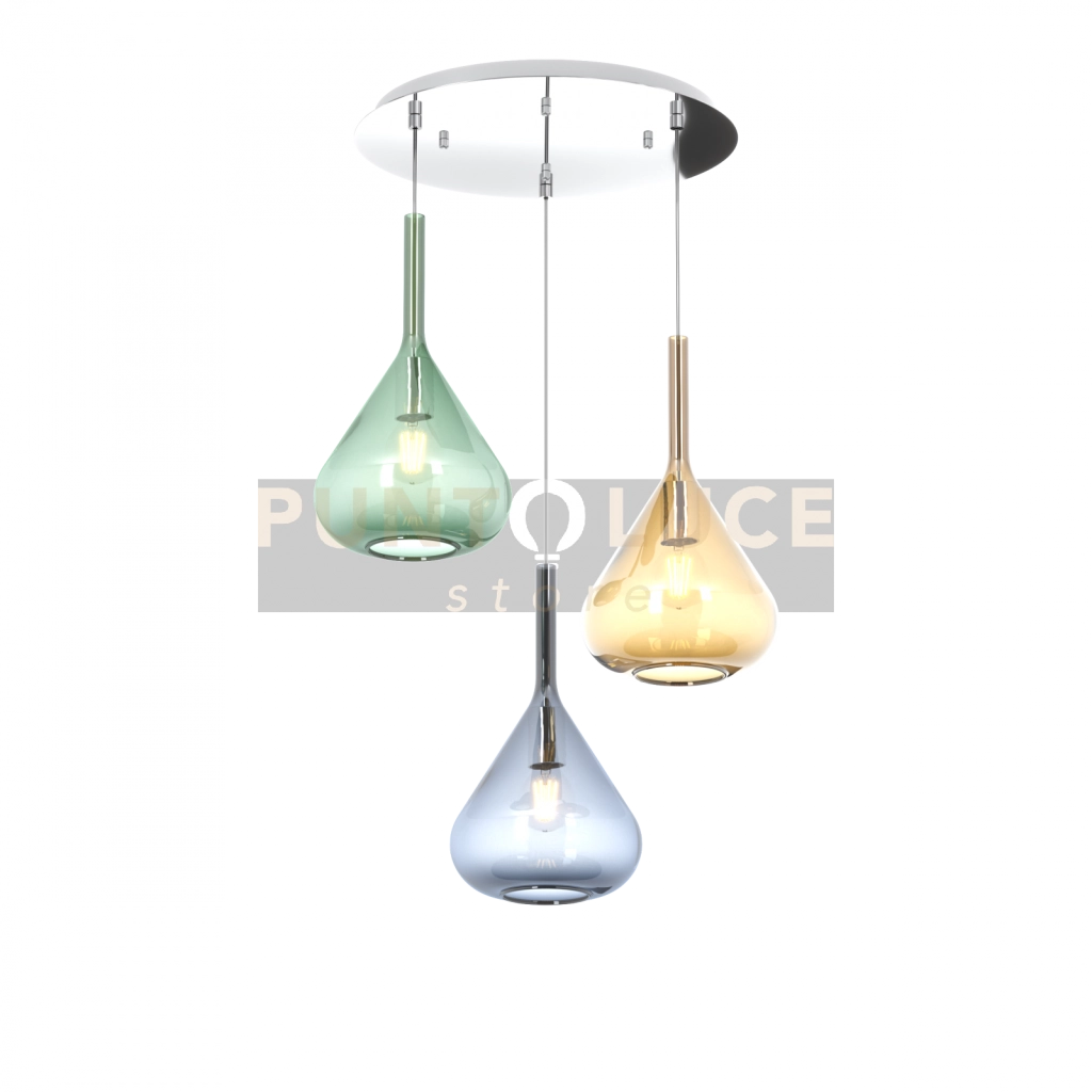 SOSPENSIONE CROMO 3 LUCI TONDA VETRI AM + VE + BL 1177CR-S3 T-MC
