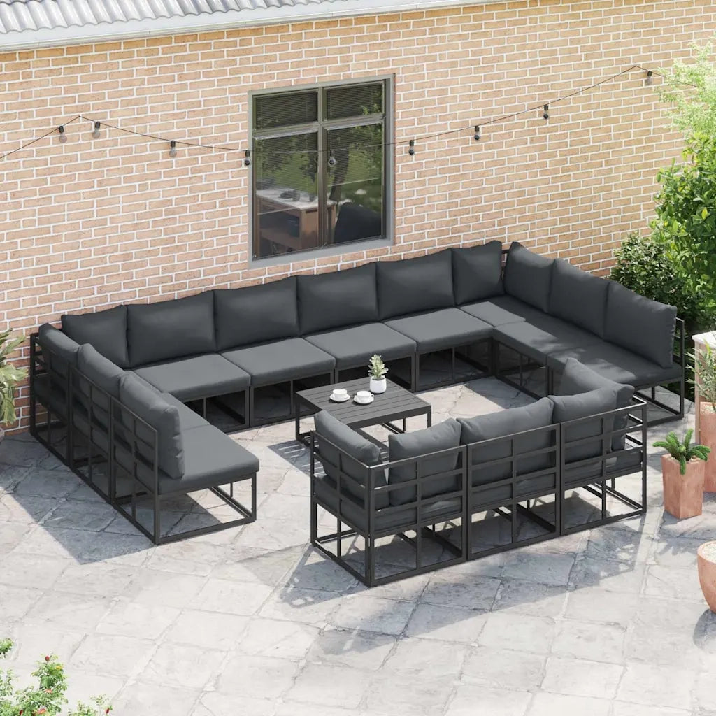 Set Divano da Giardino con cuscino 14 pcs Nero Alluminio