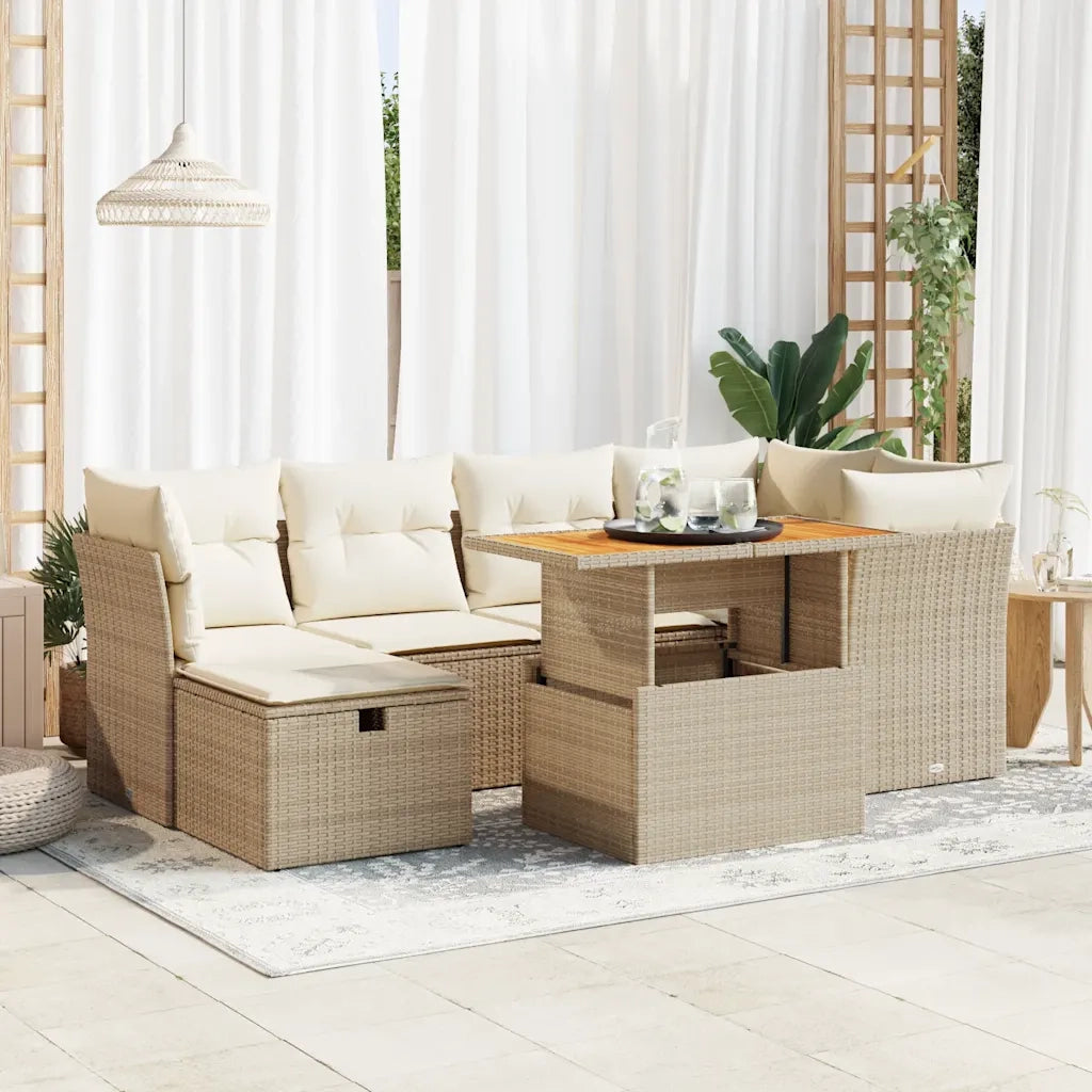 Set Divani da Giardino 7 pz con Cuscini Beige Polyrattan Acacia 3327975