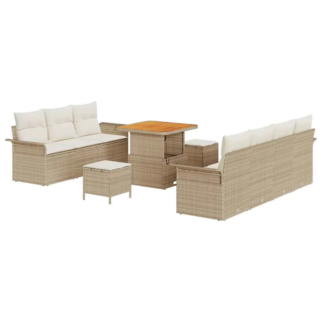 Set Divano da Giardino con cuscino 10 pcs Beige polyrattan