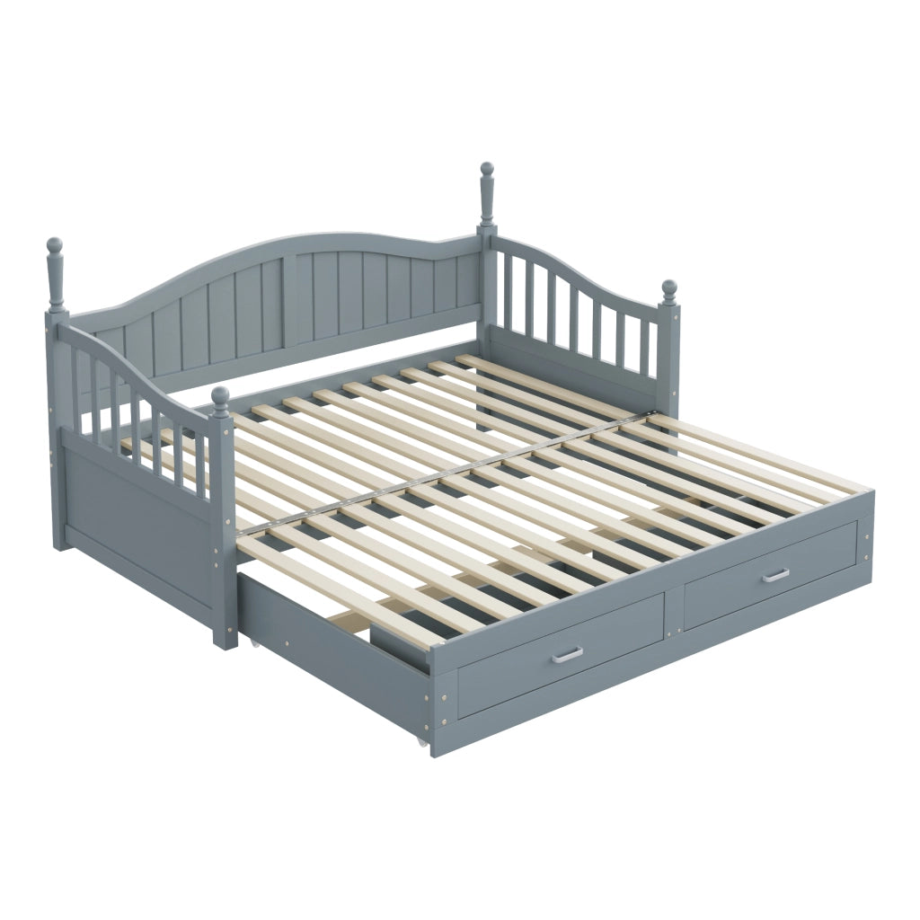 OKWISH Letto a Cassetti 90×190 cm, Letto Singolo estraibile con 2 Cassetti, Schienale Curvo e Braccioli, senza Materasso, Grigio