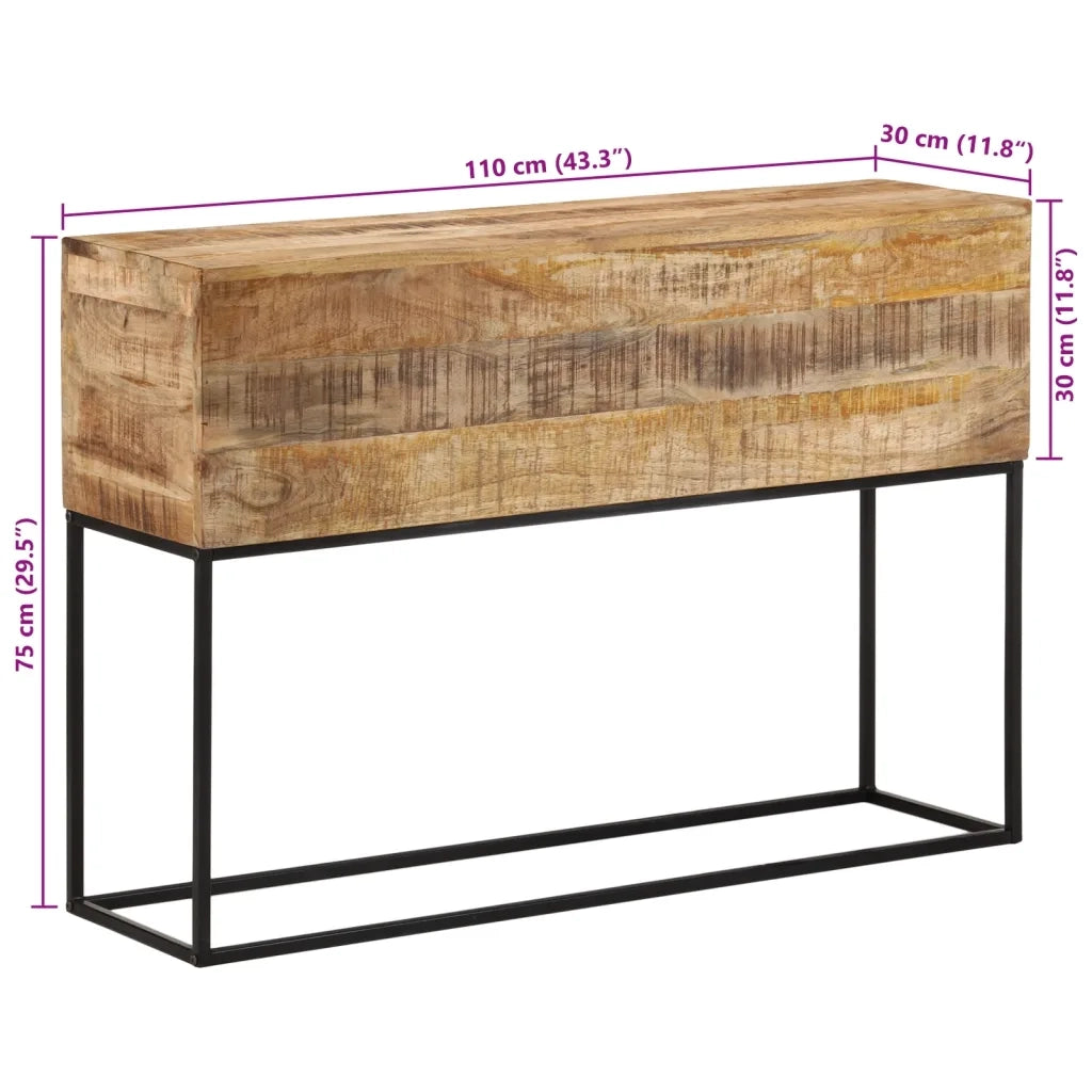 Tavolo Consolle 110x30x75cm Legno Massello Mango Grezzo e Ferro