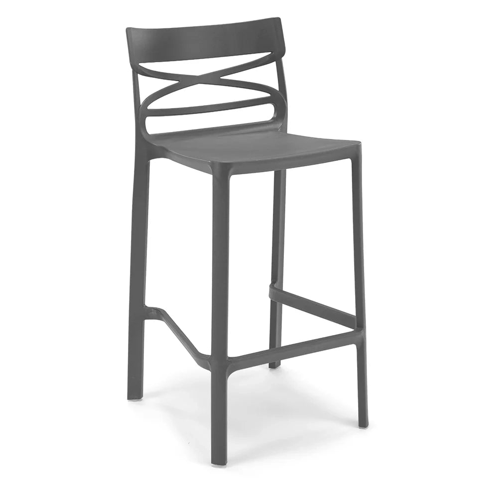 Set 2 Sgabelli Grigio Metal in polipropilene FLOW con poggiapiedi H65, MADE IN ITALY, resistente ai raggi UV, design moderno, ideale per sala da pranzo, cucina, bar, ristoranti o giardino