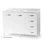 Sottolavello per cucina componibile da 120 cm con due ante e 4 cassetti, vasche a Sinistra realizzata in legno 100% MADE IN ITALY colore Bianco Frassino