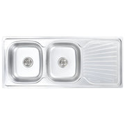 Lavello doppio da cucina con piletta e sifone 120 x 50 cm acciaio inox 02_0002360