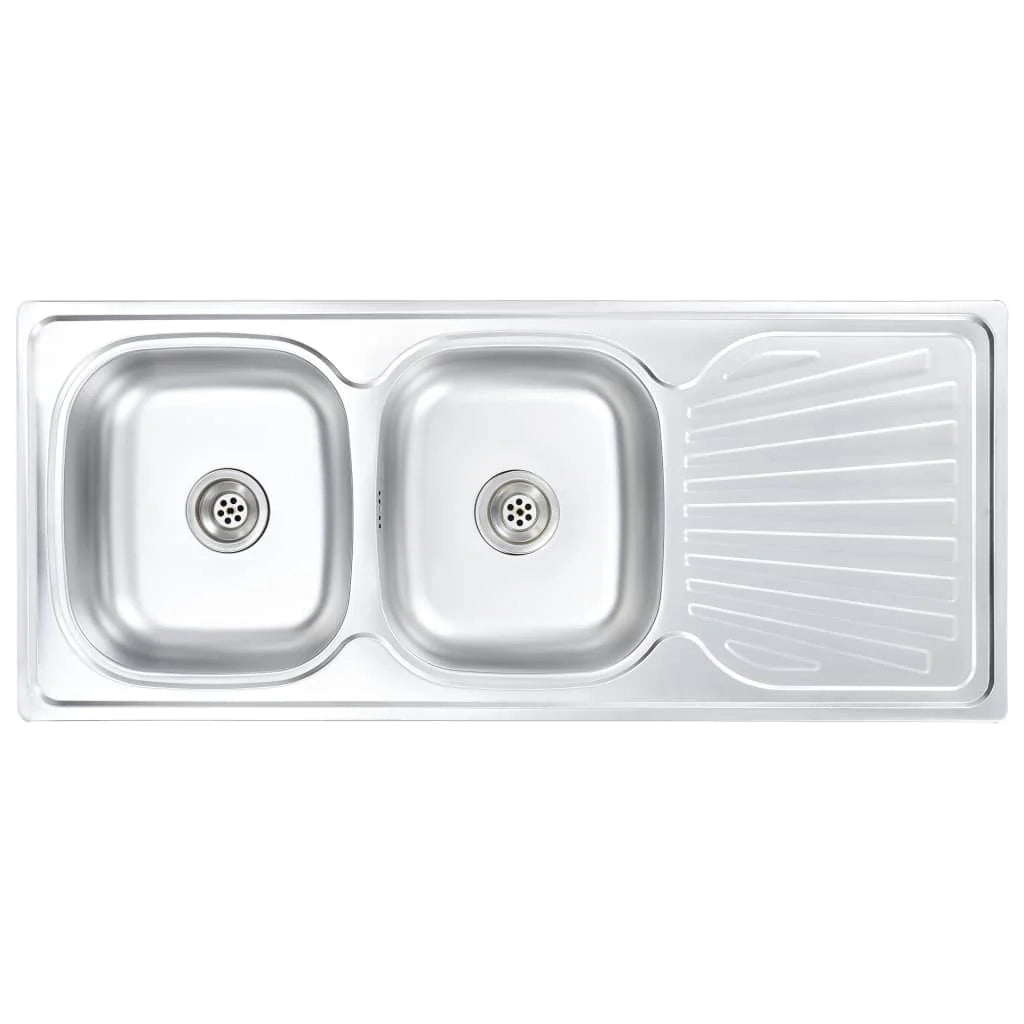 Lavello doppio da cucina con piletta e sifone 120 x 50 cm acciaio inox 02_0002360
