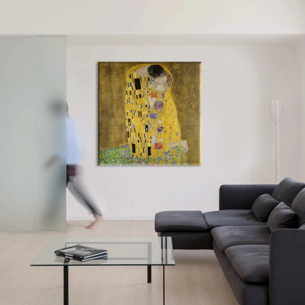IL BACIO - KLIMT - Quadro Stampa su Canvas con telaio in legno Misura: 130x130 cm