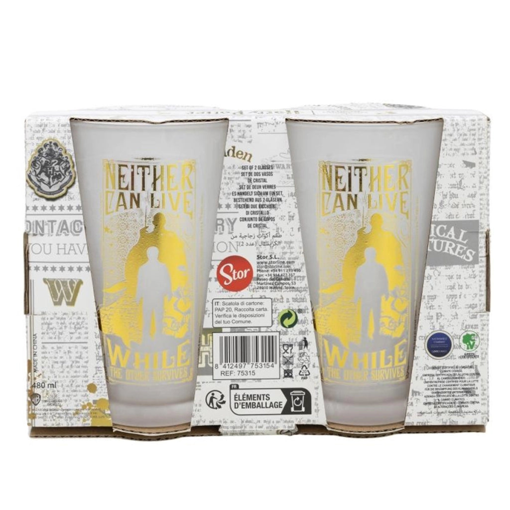 Set di 2 bicchieri da 490 ml Collezione Golden Magic Design Ghiacciato Elegante Trasparente Harry Potter
