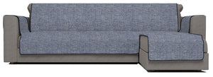 Copridivano in Poliestere con Penisola Destra Seduta 240 cm Blu Scuro
