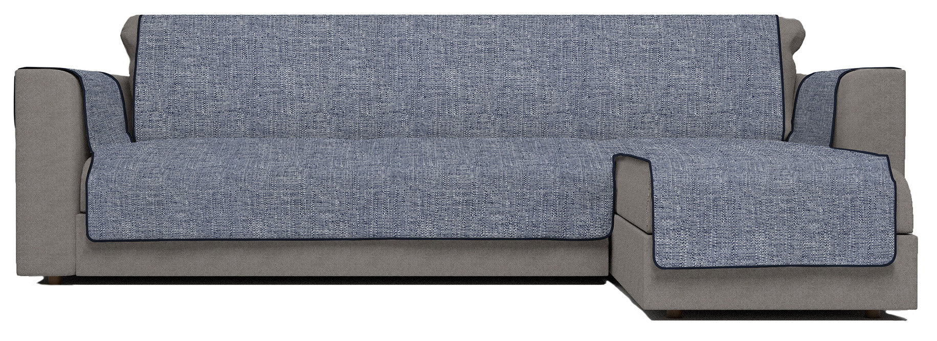 Copridivano in Poliestere con Penisola Destra Seduta 190 cm Blu Scuro